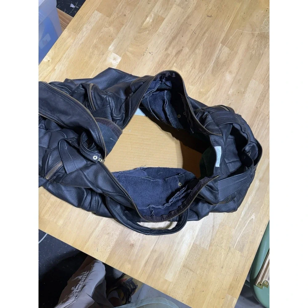 Vintage Mexican Genuine Leather Duffel Bag Black Patchwork Weekender 28